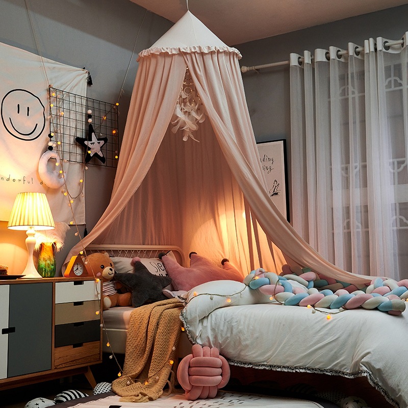 儿童挡风床幔婴儿床围床头装饰遮光蚊帐吊顶床上帐篷床帘北欧风