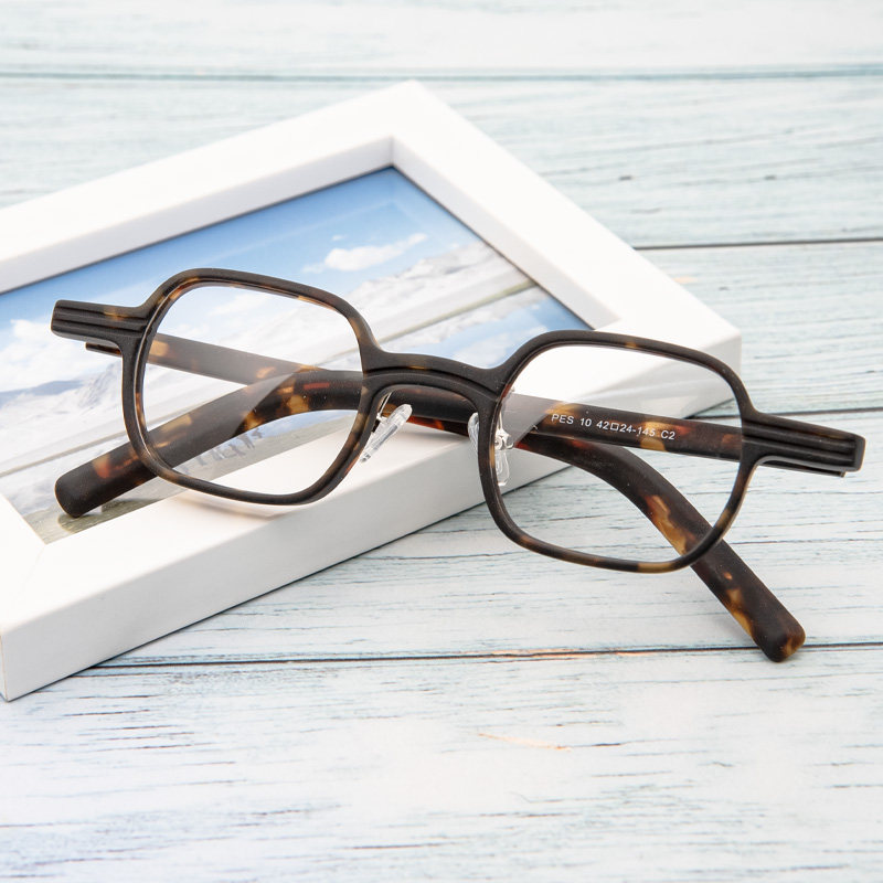 时尚茶色小框近视眼镜架磨砂平光女宽边带鼻托板材男多边形眼镜框