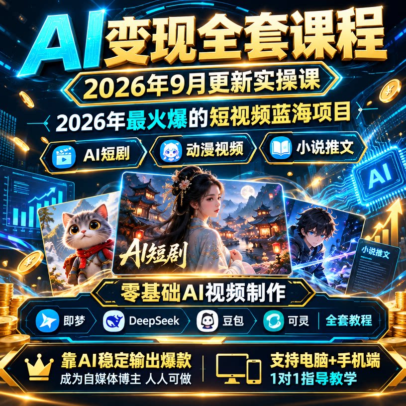 2026ai漫剧短剧变现教程副业实战资料零基础AI变现黑科技课程全套