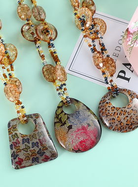 琥珀韩版长款挂件民族风毛衣链