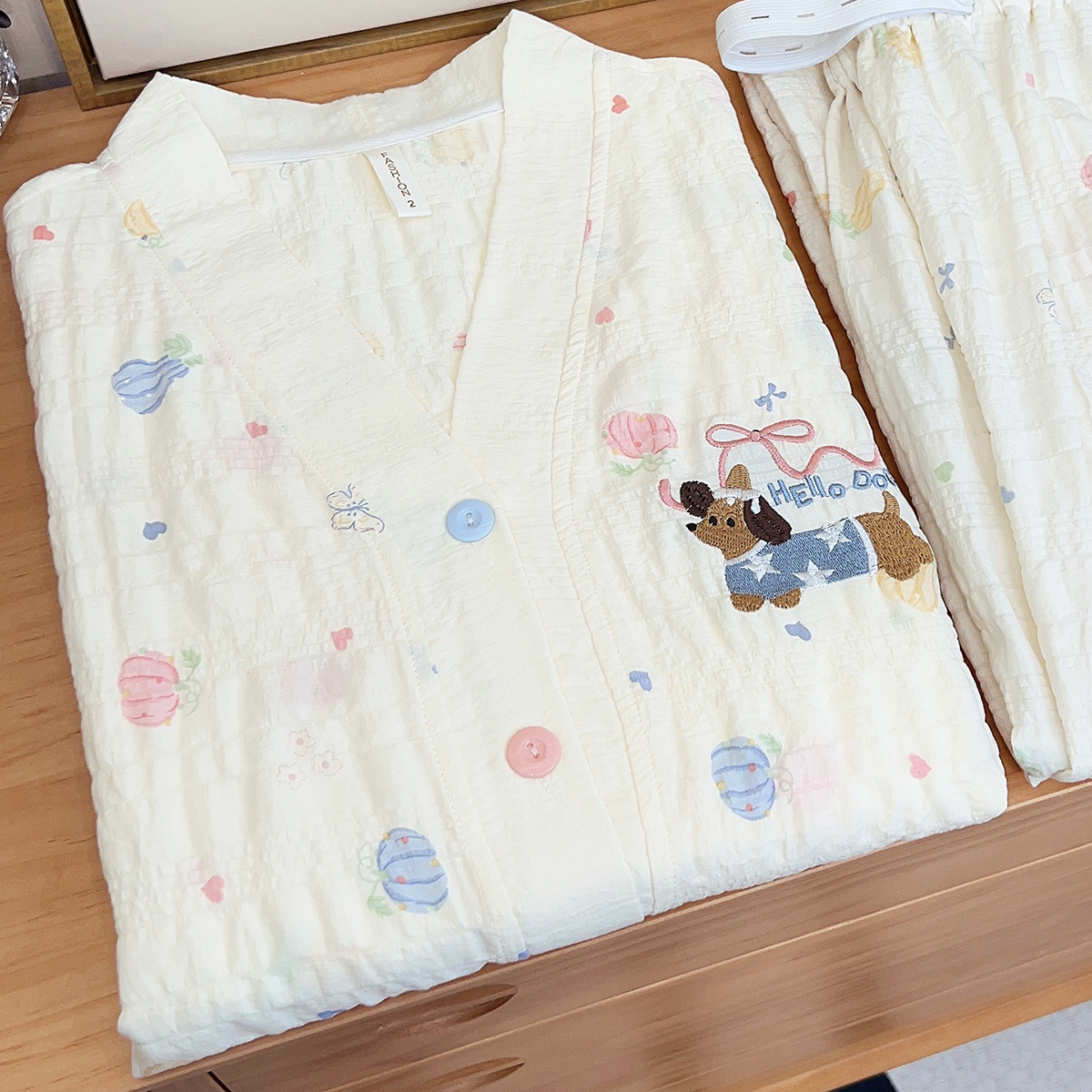 带胸垫月子服夏季薄款纯棉皱皱棉吸汗产后产妇喂奶哺乳孕妇睡衣