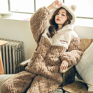 孕妇睡衣冬季夹棉三层加厚加绒保暖月子服产后产妇喂奶哺乳套装