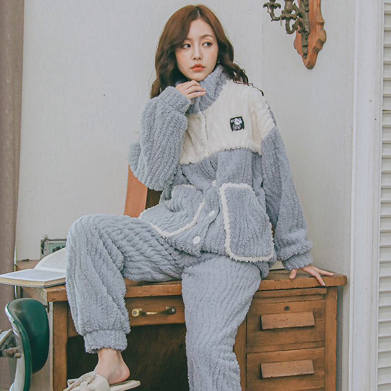 月子服秋冬季款珊瑚绒11月份12产后喂奶哺乳孕妇睡衣冬季加厚加绒