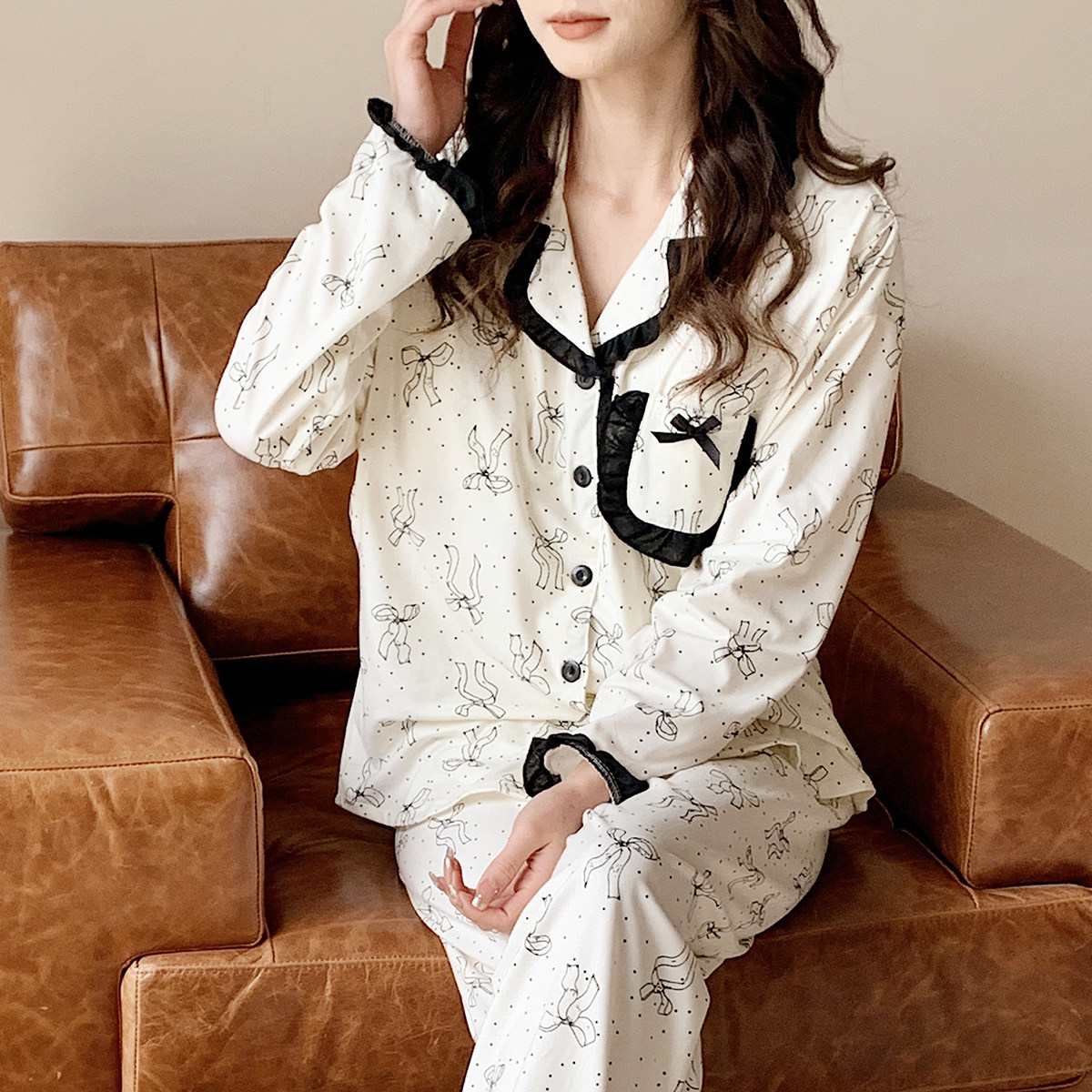 带胸垫月子服春秋冬季纯棉吸汗产后产妇喂奶哺乳孕妇睡衣怀孕期