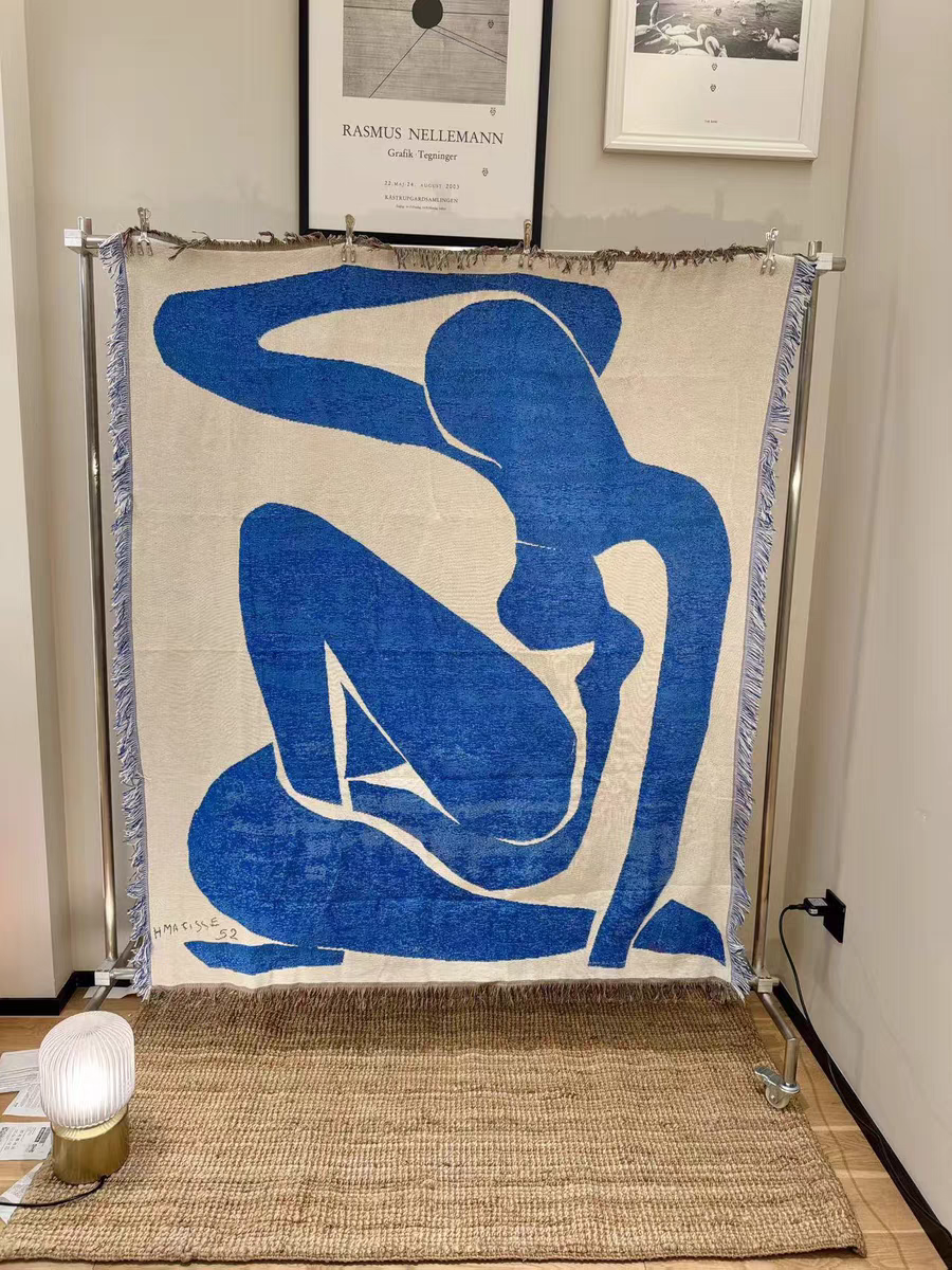 马蒂斯系列blue nude 现代简约抽象艺术装饰毯卧室挂毯壁毯沙发毯