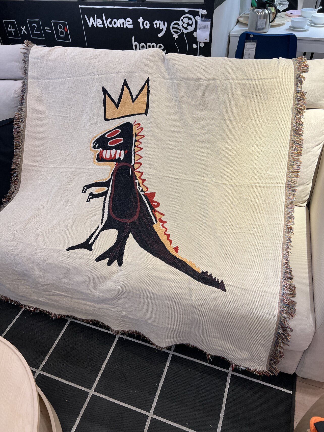 美国艺术家 涂鸦艺术家巴斯奎特jean-michel皇冠小恐龙沙发毯子