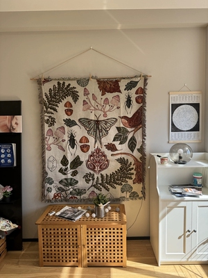 植物园昆虫蝴蝶蘑菇花朵可做装饰毯可做沙发毯棉线纺织多用毯子