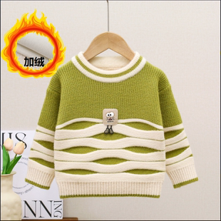 男童加绒毛衣秋冬款2025新款儿童装套头针织衫男宝冬季加厚打底衫