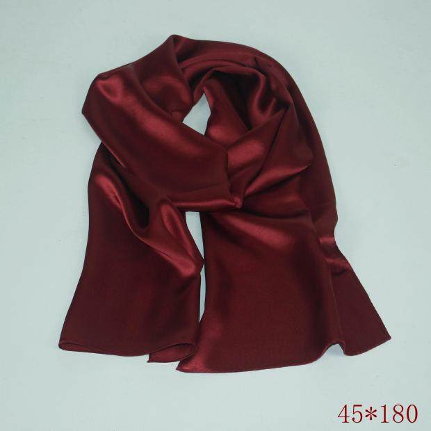 可定制 男女款桑蚕丝缎面丝绸纯酱红色长大方巾围巾丝巾头巾披肩