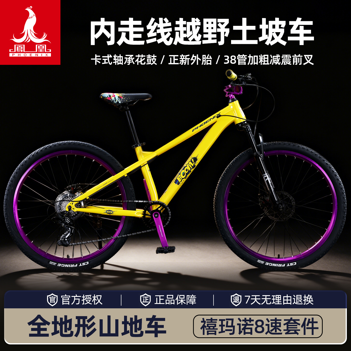 凤凰26寸双碟刹青少年山地土坡车