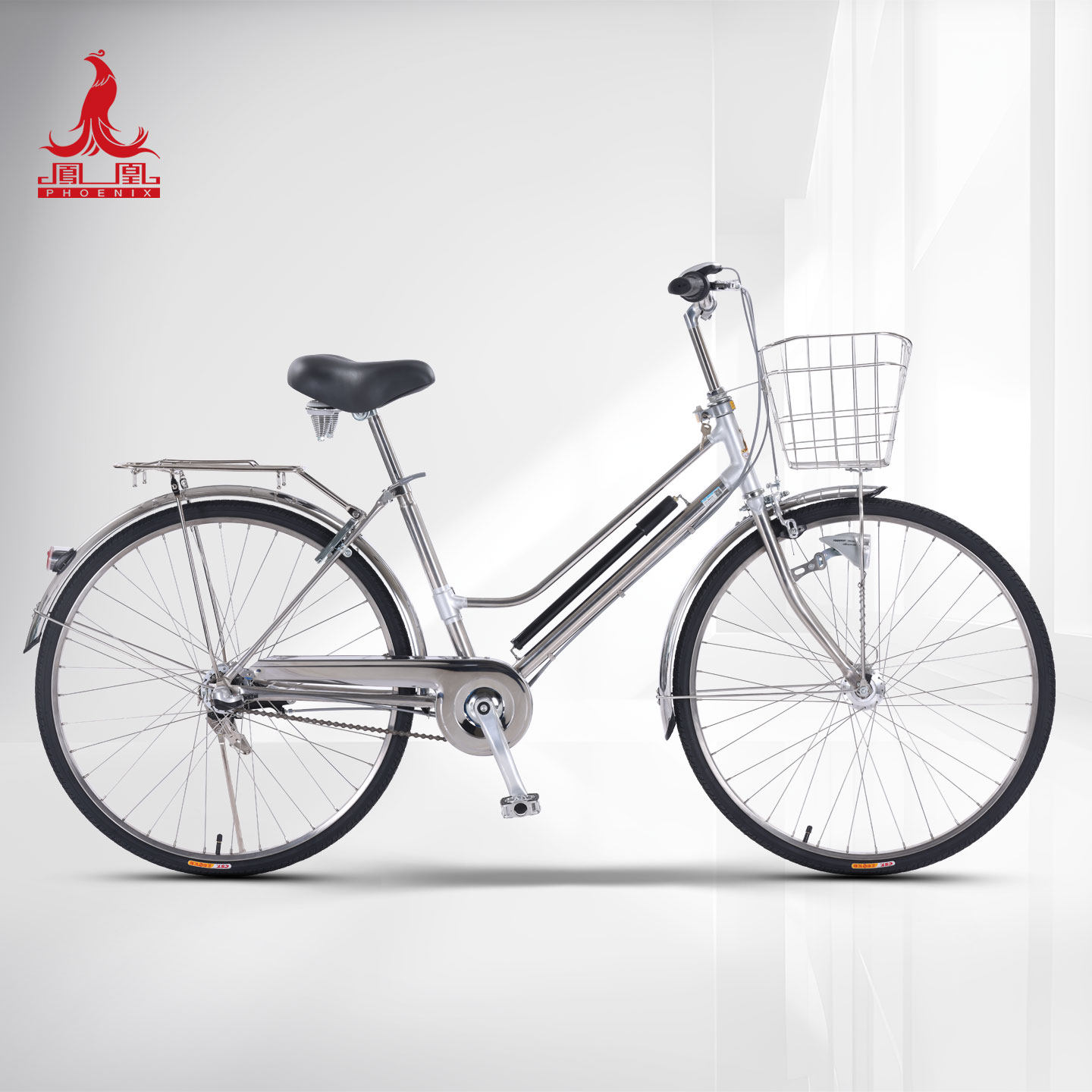 凤凰不锈钢通勤自行车日本禧玛诺内三速26寸复古轻便成人男女单车