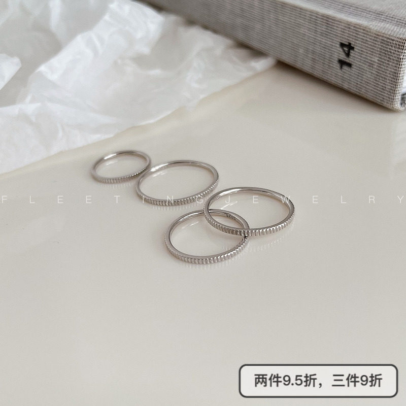 fleetingjewelry925纯银气质百搭极简主义小众设计极细阶梯戒指女