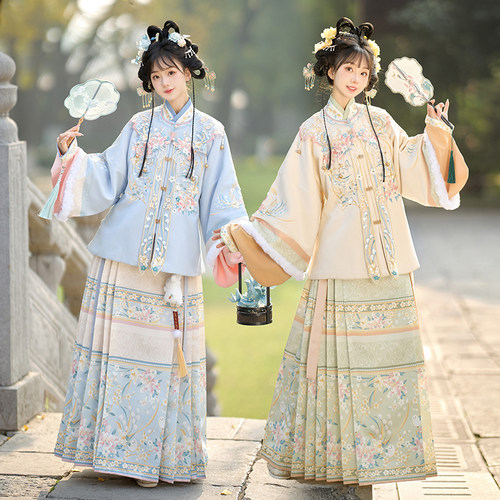 池秋记汉服暖冬明制加绒刺绣昭君袄云肩日常秋冬拜年服马面套装