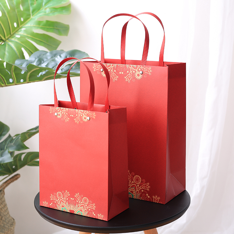 新年中国风手提礼品袋元旦确认节日礼盒包装生日伴手礼物纸袋子