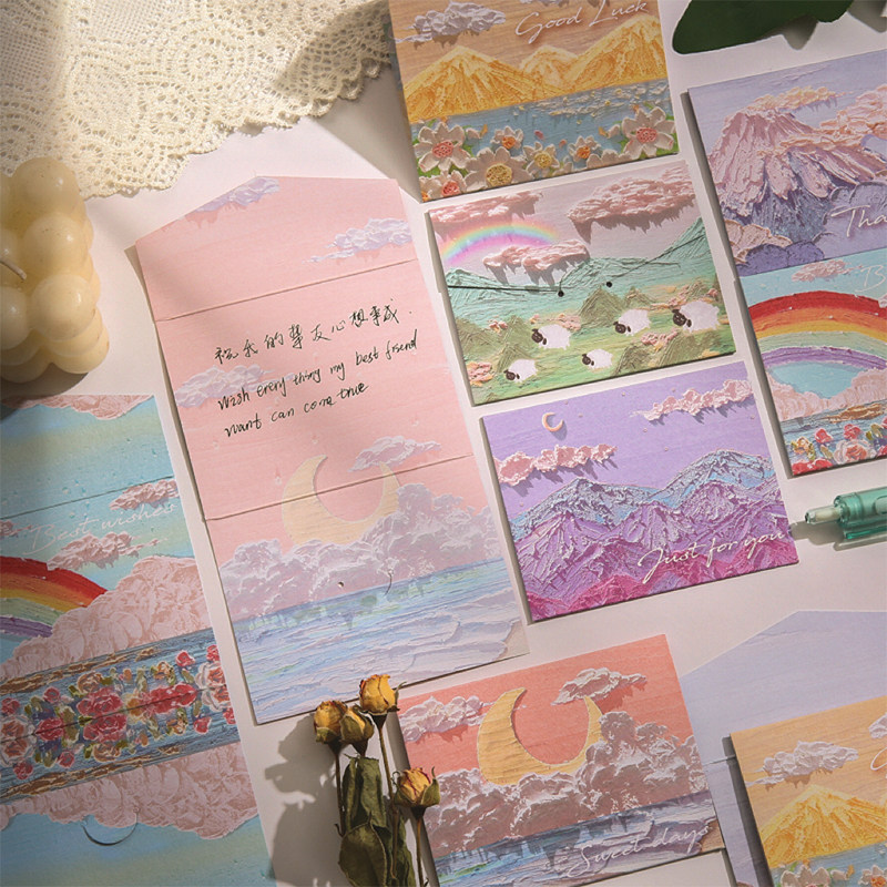 ins风景油画贺卡立体感三折明信片节日礼物留言祝福小卡片diy卡纸,文具电教/文化用品/商务用品,贺卡/明信片,淘宝优惠券,粉丝福利购,淘宝优惠卷