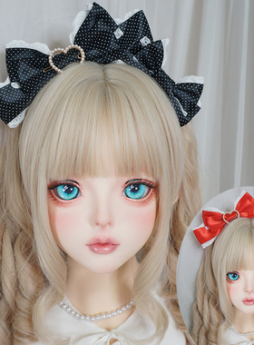 洛丽塔头饰 黑色红色波点圆点花边大蝴蝶结KC发箍lolita可爱发卡