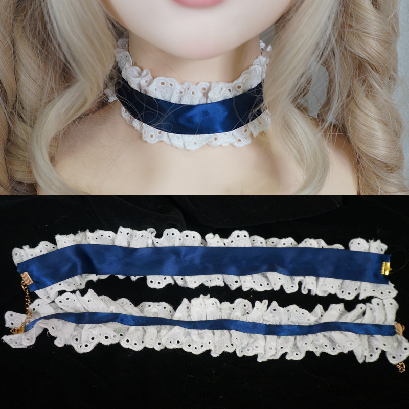 新款手作钳色藏青色深蓝色花边女仆项圈项链lolita洛丽塔饰品包邮