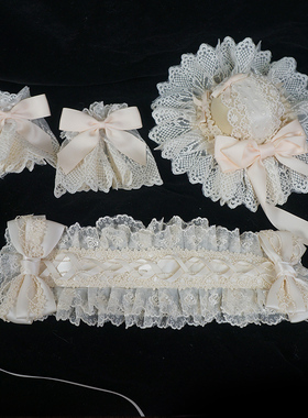 Lolita生成色发带蕾丝蝴蝶结头饰优雅kc小礼帽手袖洛丽塔小物包邮