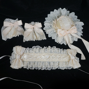 Lolita生成色发带蕾丝蝴蝶结头饰优雅kc小礼帽手袖洛丽塔小物包邮