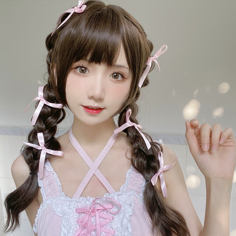 日韩少女蝴蝶结边夹发卡麻花辫双马尾ins芭蕾风发夹lolita头发饰