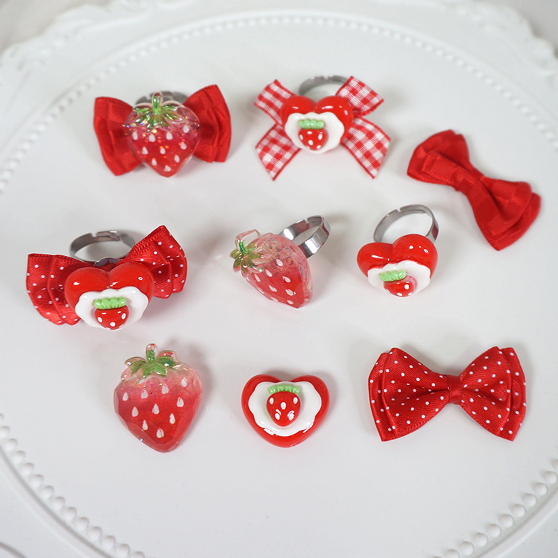 甜美lolita蝴蝶结草莓戒指新款