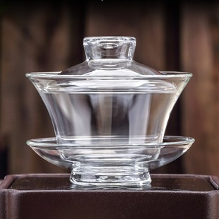 包邮 加厚 功夫茶具三才泡茶敬茶杯茶碗备大小码 耐热高温玻璃盖碗