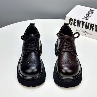 英伦风系带显瘦软底圆头乐福鞋 新款 女2026年春季 复古厚底小皮鞋