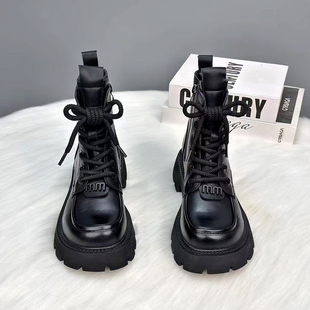 真皮厚底马丁靴女2025秋冬加绒新款 单靴炸街百搭女短靴 英伦风爆款