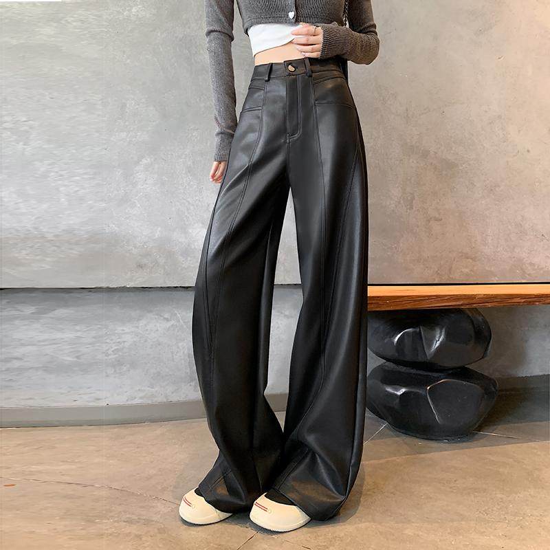 PU皮超软皮裤阔腿裤女加绒加厚2026秋冬新款黑色直筒宽松时尚长裤,女装/女士精品,休闲裤,淘宝优惠券,粉丝福利购,淘宝优惠卷