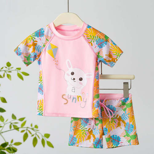 可爱兔儿童泳衣男孩女孩分体游泳衣套装中大童学生男女童游泳装备