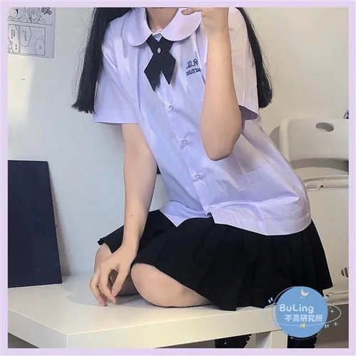 学院风泰国校服JK淡紫短袖学生衬衫百搭圆领娃娃领上衣裙子套装