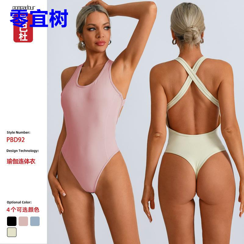 欧美外贸外贸连体衣女含胸垫美背高弹速干比基尼连体运动瑜伽连体