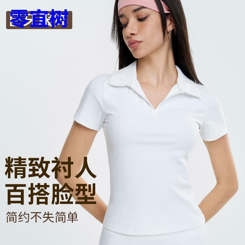 双面锦纶网球翻领运动短袖polo衫开叉速干跑步健身服上衣瑜伽T恤