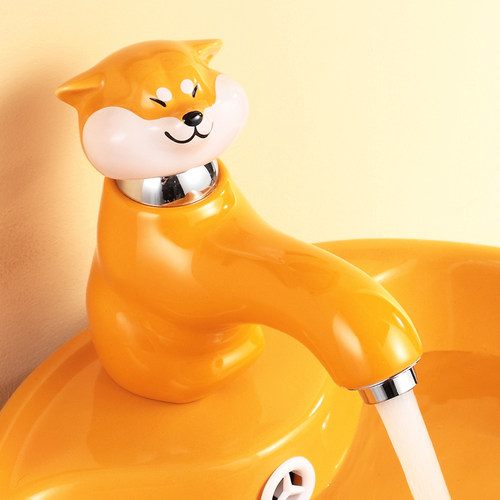 幼儿园洗手盆卡通水龙头冷热陶瓷