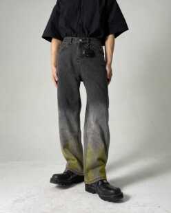 oldschool美式牛仔裤街头嘻哈扎染拼色渐变长裤男宽松阔腿直筒裤