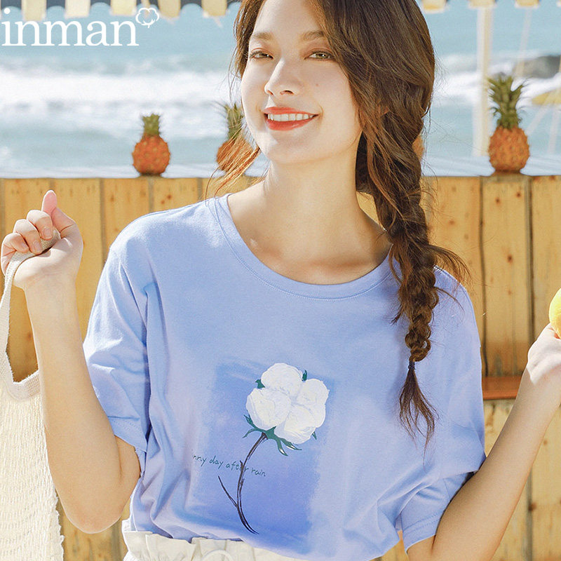 茵曼旗舰店2020年新款夏季女装宽松短款半袖短袖黑色t恤上衣夏装