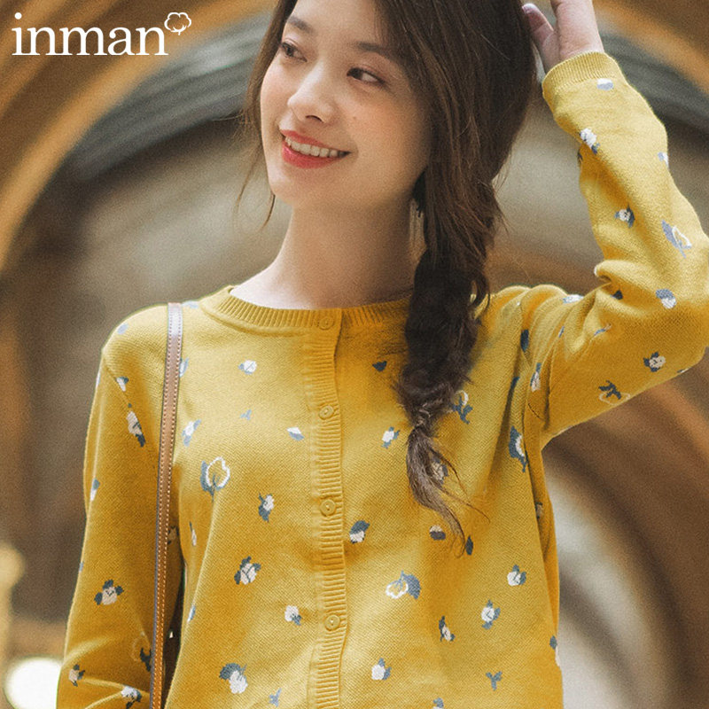 茵曼旗舰店2020年秋季小款薄款毛衣针织开衫叠穿新款女装外套短款
