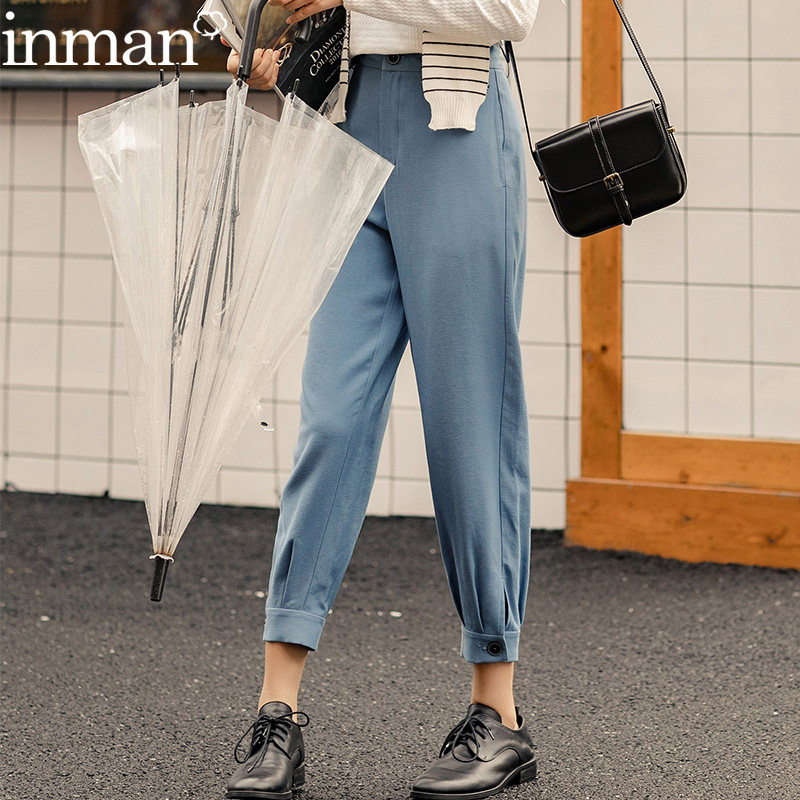 茵曼休闲裤宽松西装裤哈伦裤2020年秋季新款日系女裤子灯笼裤茵蔓