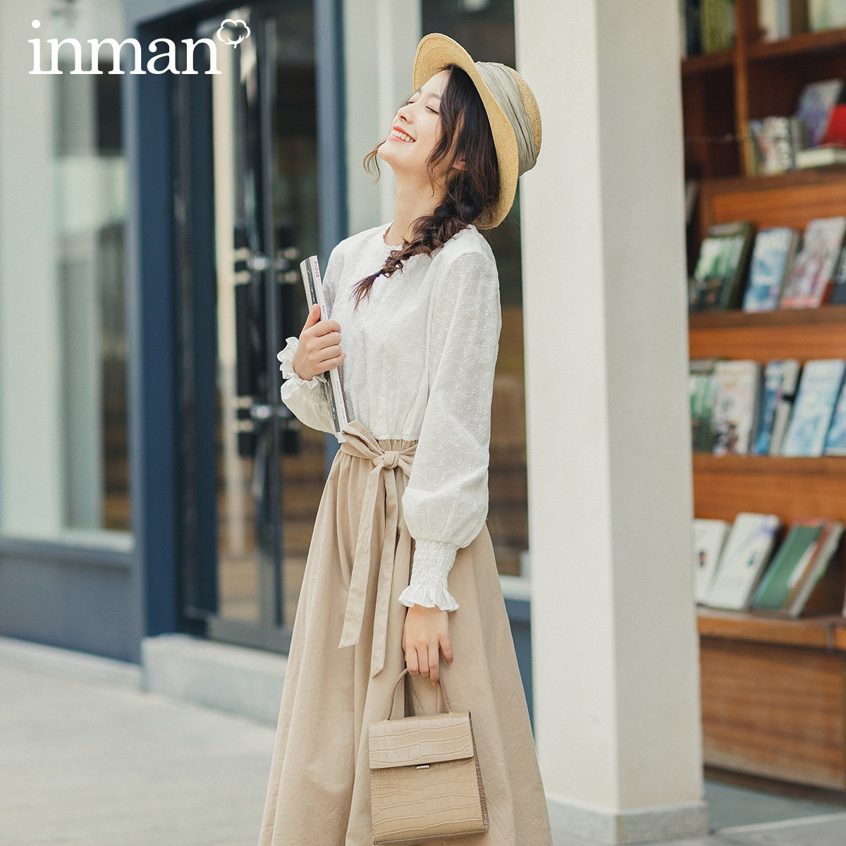 茵曼2020春季新款法式文艺内搭连衣裙女神范纯棉春秋中长裙子茵蔓