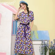 Inman lười váy dài váy nữ qua váy dài đến đầu gối trong váy dài hè 2019 váy cotton mùa thu - Váy dài