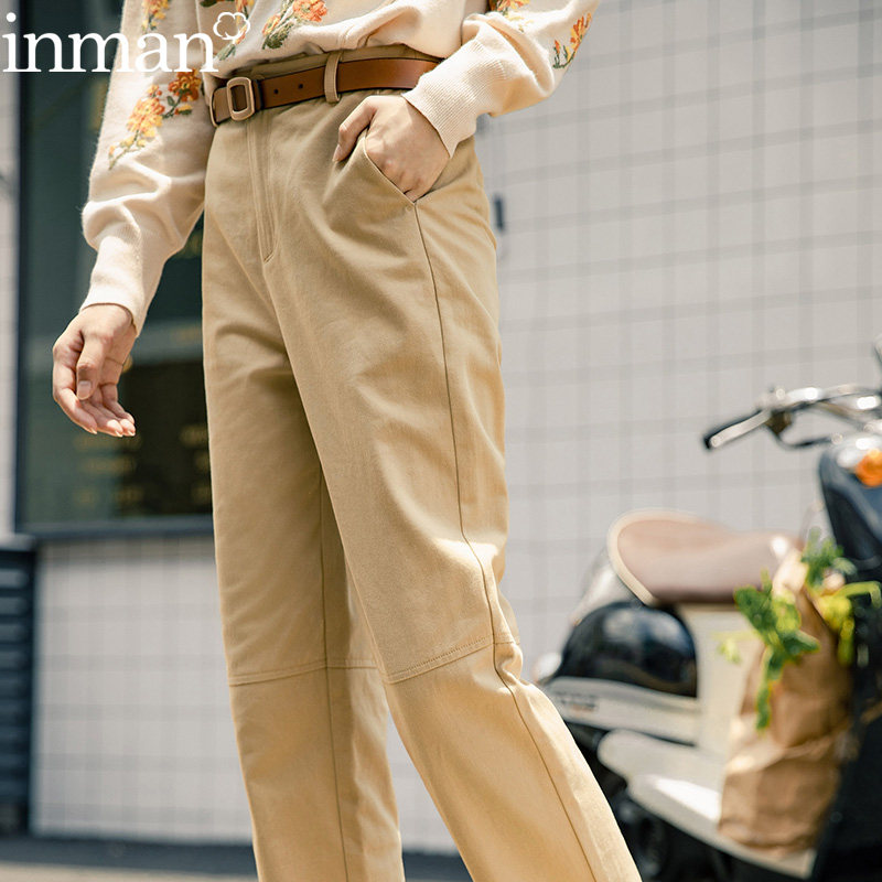 茵曼旗舰店2020新款秋装茵蔓高腰纯棉萝卜裤九分休闲裤女哈伦裤子