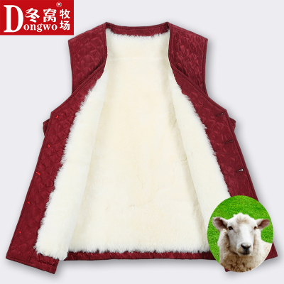 冬窝秋冬羊毛马甲女皮毛一体妈妈装背心奶奶中老年人女装坎肩棉衣