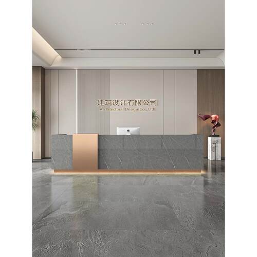 简约现代仿大理石不锈钢吧台公司酒店会所前台接待台咖啡店收银台