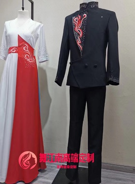 红色歌曲大合唱变色演出服男女款成人指挥服主持服装晚礼服诗朗诵