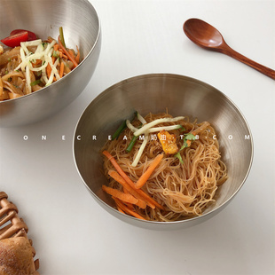 ins韩式金属冷面碗不锈钢碗 高颜值拌饭水果沙拉宿舍学生家用大碗