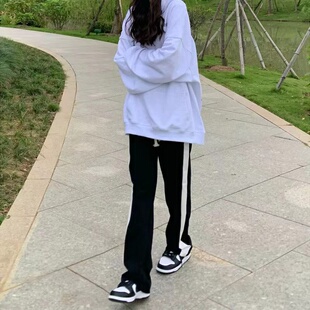 抽绳裤子女春秋新款高腰垂感阔腿裤宽松显瘦韩版学生直筒拖地长裤