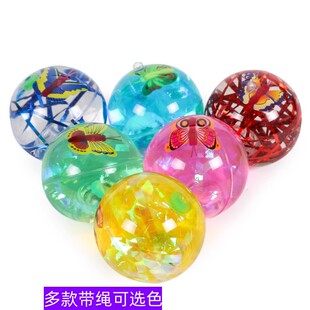 儿童大号闪光弹力球带绳子2只6.5cm发光跳跳球发泄球闪光球水晶球