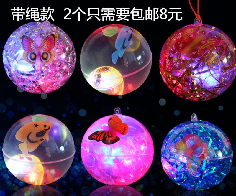 儿童大号水晶发光弹力球发光弹性跳跳球透明闪发光玩具6.5cm