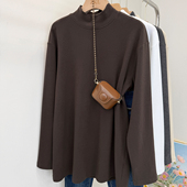 双面磨毛保暖长袖 内搭 秋冬休闲净版 t恤女半高领搭配鲨鱼裤 打底衫