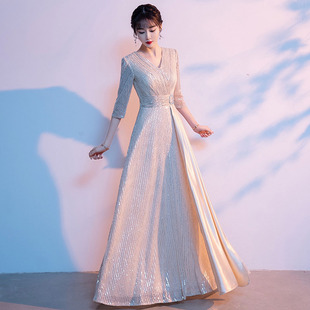 大合唱团演出服女大气合唱队礼服朗诵主持人指挥比赛服装 气质长款